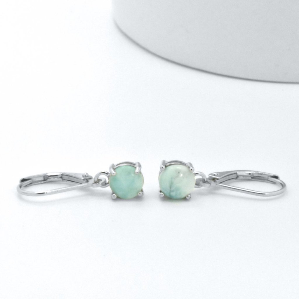 925 Silver Larimar Dangle Leverback Fine Earrings